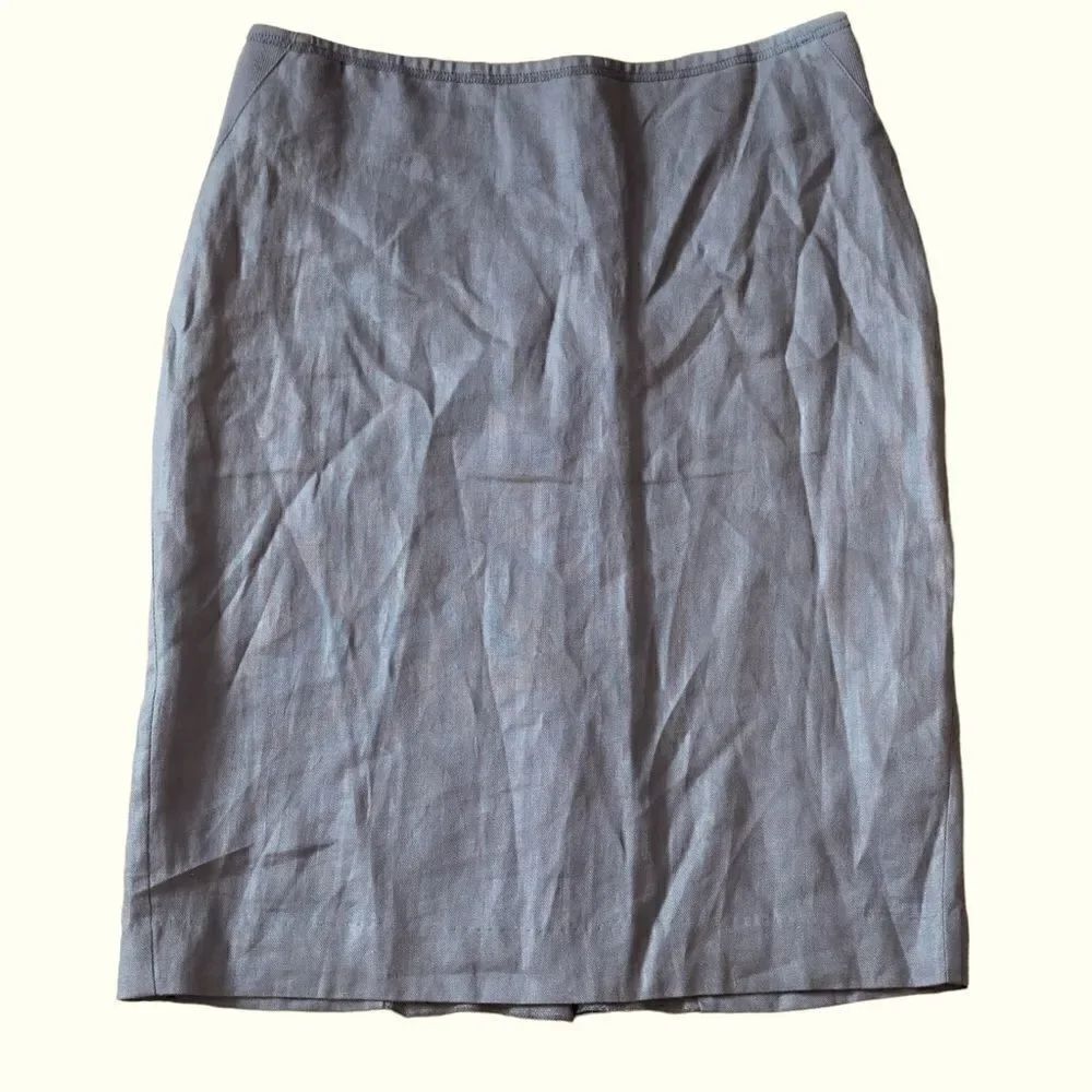 Sāo Paolo 💯% Gray Linen Embroidered Slit Insert Pencil Skirt Size 6
